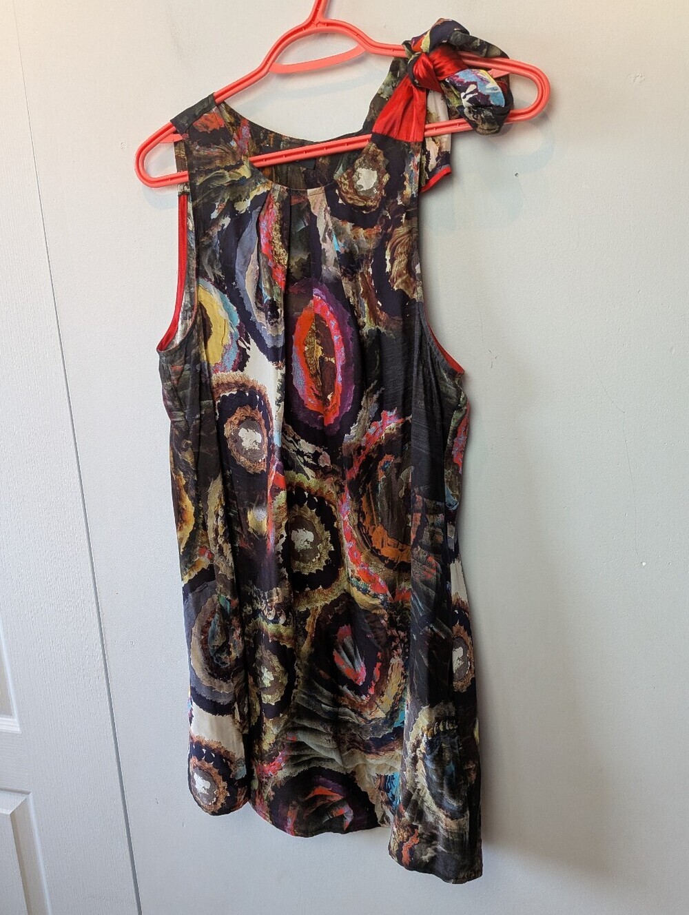 SFIZIO 100% Silk Women Mini Dress Or Long Cami Size 10 Colorful Shoulder Bow
